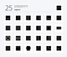 Layout 25 solides Glyphen-Icon-Pack inklusive Ansicht. expandieren. Tisch. Skala. drehen vektor