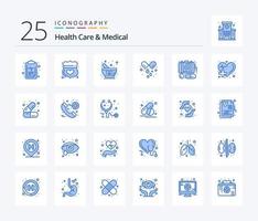 hälsa vård och medicinsk 25 blå Färg ikon packa Inklusive medicin. piller. skydda. kapsel. apotek vektor