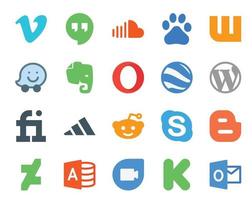 20 Social-Media-Icon-Packs, einschließlich Skype, adidas, Waze, Fiverr, WordPress vektor