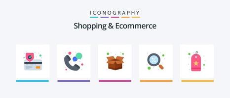 Shopping und E-Commerce Flat 5 Icon Pack inklusive Stern. Lesezeichen. Pack. suchen. E-Commerce. kreatives Symboldesign vektor