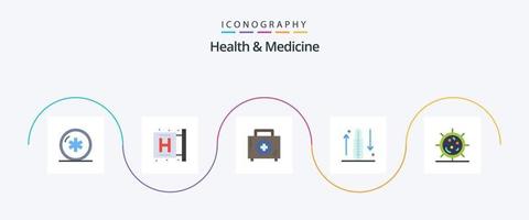 hälsa och medicin platt 5 ikon packa Inklusive kondition. sjukdom. form. kondition. sjukdom vektor