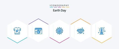 Earth Day 25 Blue Icon Pack inklusive Erde. Welt. Tag. Globus. Sonne vektor