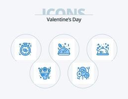 Valentinstag blau Icon Pack 5 Icon Design. Abendessen. romantisch. Uhr. Restaurant. Romantik vektor