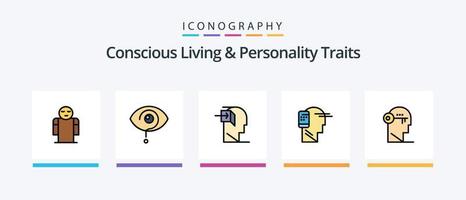 medveten levande och personlighet egenskaper linje fylld 5 ikon packa Inklusive man. mänsklig. människor. person. mänsklig. kreativ ikoner design vektor