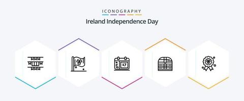 Irland-Unabhängigkeitstag-Icon-Pack mit 25 Zeilen, einschließlich Madel. Sicherheit. Kalander. Irland. Kasten vektor