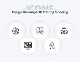 Design Thinking und D Printing Modeling Line Icon Pack 5 Icon Design. d modelliert. Projekt. Brosher. satanisch. rechnen vektor