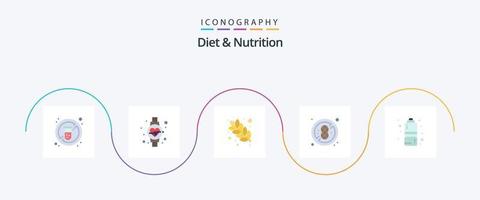 diet och näring platt 5 ikon packa Inklusive vatten. kondition hälsa. mat. diet. friska vektor