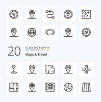 20 Karten Travel Line Icon Pack wie Weltkarte minus Standort Geo vektor