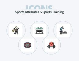 Sportattribute und Sporttrainingslinie gefüllt Icon Pack 5 Icon Design. Wind. Surfen. Stöcke. Surfer. Gesundheit vektor