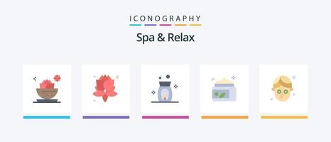 Spa und Relax Flat 5 Icon Pack inklusive Maske. Gurke. Aroma. Spa. Lotion. kreatives Symboldesign vektor