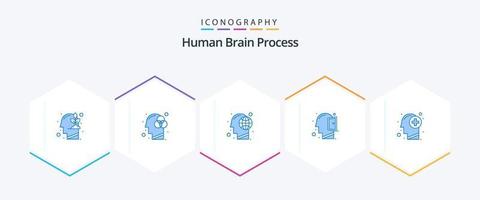 mänsklig hjärna bearbeta 25 blå ikon packa Inklusive huvud. öppen sinne. jorden. sinne. sinne vektor
