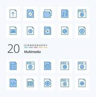 20 Multimedia-Icon-Pack in blauer Farbe wie HTML-Code-Datei für Mac-App vektor