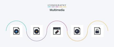 Multimedia-Linie gefülltes flaches 5-Icon-Paket einschließlich . Mac. sperren. dokumentieren vektor