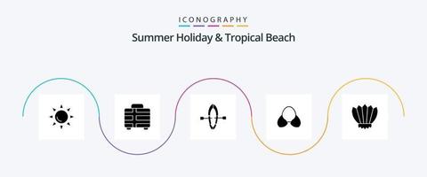 strand glyf 5 ikon packa Inklusive simfötter. dykning. sommar. Kläder. bikini vektor