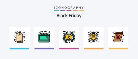 Schwarzer Freitag Linie gefüllt 5 Icon Pack inklusive Abzeichen. Verkaufsetikett. schwarzer Freitag. Rabatt. schwarzer Freitag. kreatives Symboldesign vektor