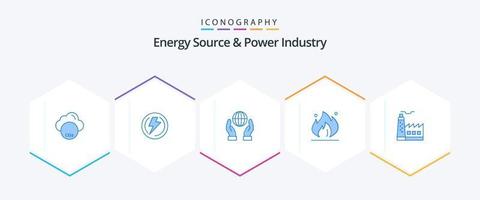 energi källa och kraft industri 25 blå ikon packa Inklusive fabrik. konstruktion. biosfär. olja. brand vektor