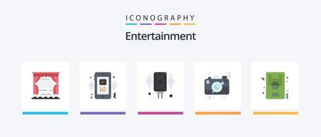 Entertainment Flat 5 Icon Pack inklusive Foto. Kamera. Spieler. Klang. Mikrofon. kreatives Symboldesign vektor