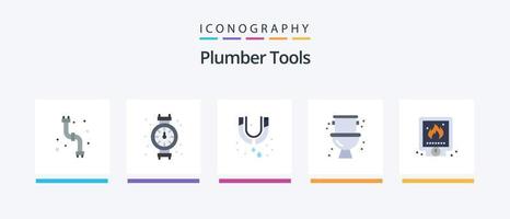 Klempner Flat 5 Icon Pack inklusive Klempner. System. Leck. Installation. mechanisch. kreatives Symboldesign vektor