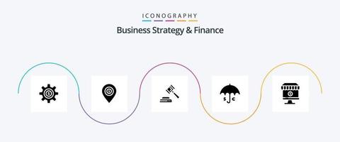 Business Strategy and Finance Glyph 5 Icon Pack inklusive Versicherung. Gesetz. Karte . Hammer . vektor