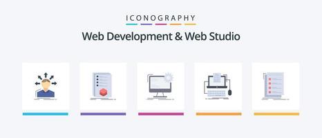 webb utveckling och webb studio platt 5 ikon packa Inklusive dator. koda. lista. statisk. sida. kreativ ikoner design vektor