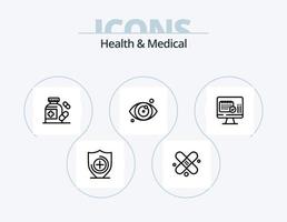 Gesundheit und medizinische Linie Icon Pack 5 Icon Design. . . Sehtest. Zahn. Krankenhaus vektor