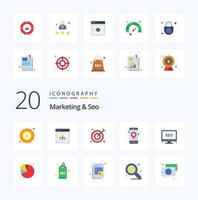 20 Marketing und SEO Flat Color Icon Pack wie Monitor SEO SEO Desktop Mobile vektor