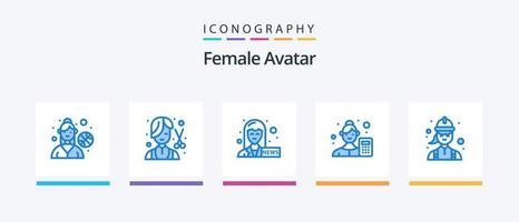 kvinna avatar blå 5 ikon packa Inklusive elektriker. data forskare. kvinna ankare. företag analytiker. revisor. kreativ ikoner design vektor