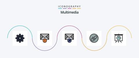 Multimedia-Linie gefülltes flaches 5-Icon-Paket einschließlich . anfügen. Präsentation vektor