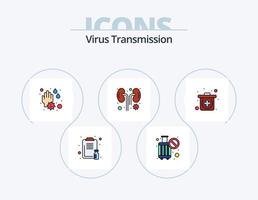 Virusübertragungsleitung gefüllt Icon Pack 5 Icon Design. Vorfall. Impfung. Ziel. Spritze. Drogen vektor