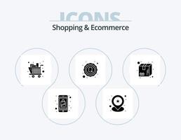 Shopping- und E-Commerce-Glyphen-Icon-Pack 5-Icon-Design. Pack. Qualitätsmarke. Positionsstift. Qualität. Wagen vektor