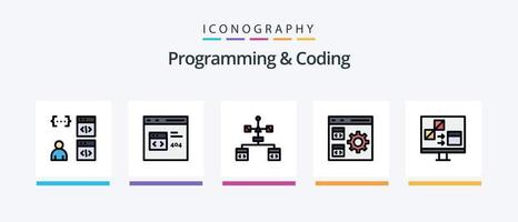 Programmierung und Codierung Zeile gefüllt 5 Icon Pack inklusive entwickeln. Geschäft. entwickeln. Verfahren. entwickeln. kreatives Symboldesign vektor