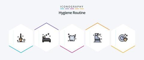 Hygiene-Routine 25 Filledline-Icon-Pack inklusive . Tasse. Trocknen. Gericht. Waschmittel vektor
