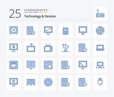 enheter 25 blå Färg ikon packa Inklusive visa. walkie talkie. hårdvara. radio. TV vektor