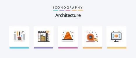 arkitektur platt 5 ikon packa Inklusive skala. tejp. maskin. mätning. konstruktion. kreativ ikoner design vektor