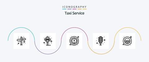 Taxi Service Line 5 Icon Pack inklusive Lenkrad. Helm. Meter. Verkehrszeichen. Verkehr vektor
