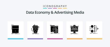 data ekonomi och reklam media glyf 5 ikon packa Inklusive övervaka. instrumentbräda. kopp. flytta. mobil. kreativ ikoner design vektor