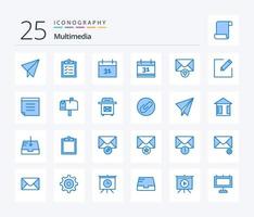 Multimedia-Icon-Pack mit 25 blauen Farben, einschließlich Post. Text. Post. Notiz. bearbeiten vektor