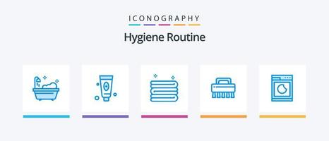 hygien rutin- blå 5 ikon packa Inklusive . tvätta. rengöring. maskin. uppsättning. kreativ ikoner design vektor