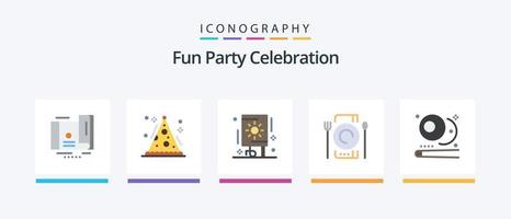Party Flat 5 Icon Pack inklusive Pool. Restaurant. Feier. Abendessen. Cafe. kreatives Symboldesign vektor