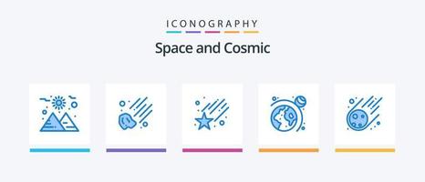 Plats blå 5 ikon packa Inklusive . Plats. stjärna. meteorit. meteorit. kreativ ikoner design vektor