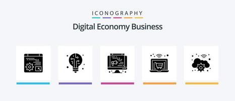 Business Glyph 5 Icon Pack für die digitale Wirtschaft einschließlich . W-lan. Lautsprecher. Gang. Laptop. kreatives Symboldesign vektor