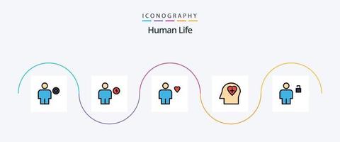 mänsklig linje fylld platt 5 ikon packa Inklusive kärlek. känsla. energi. mänsklig. favorit vektor