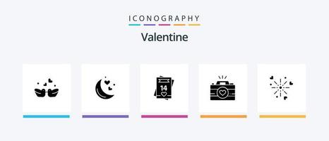 Valentine Glyph 5 Icon Pack inklusive Feb. Tag. Mond. Valentinsgrüße. kreatives Ikonendesign vektor