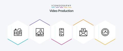 video produktion 25 linje ikon packa Inklusive video. post . foton. meddelande . video vektor