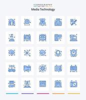 creative media technology 25 blue Icon Pack wie Antennenradar. Kommunikation. Hand berühren. Zelle. Handy, Mobiltelefon vektor