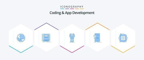 kodning och app utveckling 25 blå ikon packa Inklusive app. certifikat. ficka. programmering. utveckling vektor