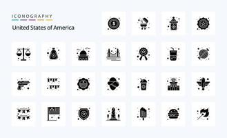 25 USA solides Glyphen-Icon-Pack vektor