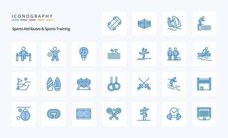 25 Sportattribute und blaues Symbolpaket für Sporttraining vektor