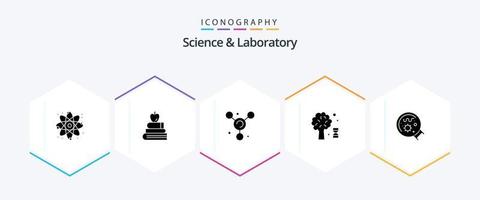 vetenskap 25 glyf ikon packa Inklusive vetenskap. laboratorium. molekyl. bakterier. vetenskap vektor