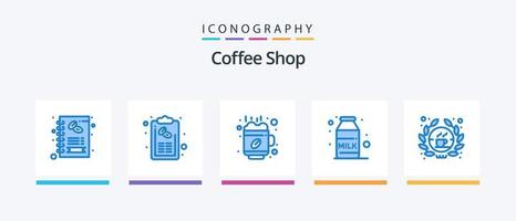 Coffee Shop Blue 5 Icon Pack inklusive Kaffee. Milch. Speisekarte. Kaffee. Tasse. kreatives Symboldesign vektor